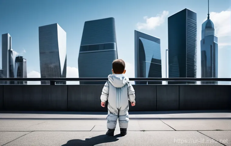 디스토피아 문학 - **Surveillance and Conformity in a Controlled City**
    A vast, monolithic cityscape stretches unde...